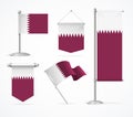 Realistic 3d Detailed Qatar Flag Banner Set. Vector