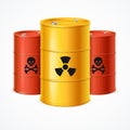 Realistic 3d Detailed Radioactive Waste Barrels Set. Vector