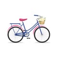 Realistic 3d Detailed Retro Bicycle with Flowers Basket. Vector