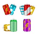 Realistic 3d Detailed Shiny Colorful Cans Set. Vector
