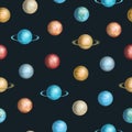 Realistic 3d Detailed Solar System Planet Seamless Pattern Background. Vector Royalty Free Stock Photo