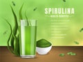 Realistic 3d Detailed Spirulina Product Ad Concept Card Background. Vector