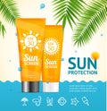 Realistic 3d Detailed Sunscreen Sun Protection Card. Vector Royalty Free Stock Photo