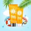 Realistic 3d Detailed Sunscreen Sun Protection Card. Vector Royalty Free Stock Photo