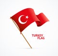 Realistic 3d Detailed Turkey Flag on Flagpole. Vector