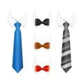 Realistic 3d Detailed Tuxedo Tie, Bow and Shirt Set. Vector Royalty Free Stock Photo