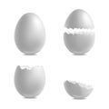 Realistic 3d Detailed White Closeup Shell Eggs Set. Vector