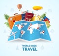 Realistic 3d Detailed World Wide Travel Concept Card. Vector Royalty Free Stock Photo