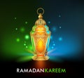 Realistic 3D Dimensional Elegant Ramadan Kareem Lantern or Fanous With Colorful Lights