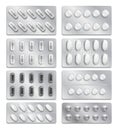 Realistic 3d drugs packaging, painkiller pills vector set