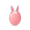 Realistic 3d easter egg with bunnies ears. Rabbit festive, isolated eggs hunting graphic elements. Cracked shell, render