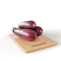 Realistic 3d eggplants on a cutting board.