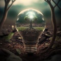 the lightbulb has a tree inside it environment and Earthday concept.