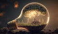 the lightbulb has a tree inside it environment and Earthday concept. Royalty Free Stock Photo