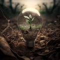 the lightbulb has a tree inside it environment and Earthday concept.