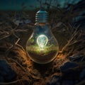 the lightbulb has a tree inside it environment and Earthday concept.