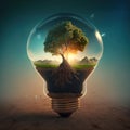 the lightbulb has a tree inside it environment and Earthday concept.