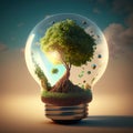 the lightbulb has a tree inside it environment and Earthday concept.