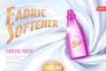 Realistic 3D fabric softener bleach package white silk textile. Product package mockup shiny cotton promotional ad