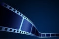 Realistic 3D film strip in perspective. Modern cinema background. Festive design film frame with place for text. Movie template Royalty Free Stock Photo
