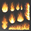 Realistic 3d fire flame flare blaze burning vector illustration on transparent background Royalty Free Stock Photo