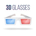 Realistic 3d Glasses Vector. Red, Blue. Paper Cinema 3d Glasses. Isolated On White Background Illustration Royalty Free Stock Photo