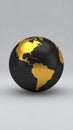 Realistic 3D Globe with Black Oceans and Golden Continents on a Light Gray Background Royalty Free Stock Photo