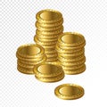 Realistic 3d gold empty coin stacks isolated on transparent back