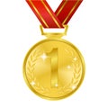 Realistic 3d gold medal. victory announcement illustration template.