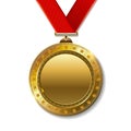 Realistic 3d gold trophy champion award medal for winner.