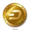 Realistic 3d golden Dash coin.