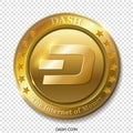 Realistic 3d golden Dash coin.