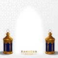 Realistic 3D golden fanous arabic lantern lamp with white background for islamic event