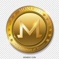 Realistic 3d golden Monero coin.