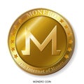 Realistic 3d golden Monero coin.