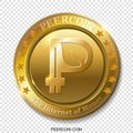 Realistic 3d golden Peercoin.