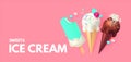 Realistic 3D Ice Cream Design Template. Mint, Creamy and Chocolate. Trendy Sweets