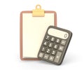 Realistic 3d icon of clipboard notepad and calculator