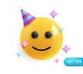 Realistic 3d Icon. Emoji face. Render of yellow glossy color emoji in plastic cartoon style Royalty Free Stock Photo