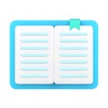 Realistic 3d icon open blue paper book bookmark, education textbook, dictionary isometric vector Royalty Free Stock Photo