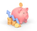 Realistic 3d icon of piggy bank and graph of golden coins Royalty Free Stock Photo