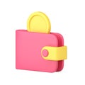 Realistic 3d icon pink wallet yellow coin financial savings banking storage application vector