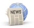 Realistic 3d icon of printed newspaper and world globe Royalty Free Stock Photo