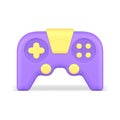 Realistic 3d icon purple yellow video game joystick vector illustration. Gamepad console controller