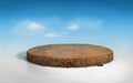 3D rendering round cutaway terrain floor with rock isolated on blue sky Royalty Free Stock Photo