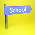 Realistic 3d illustration of road sign on yellow background. Back to school Royalty Free Stock Photo