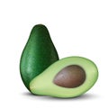 Realistic 3d Illustration of sliced green avocado fruit. Colourful avocados with seed. Good for packaging design and ad