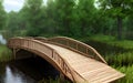 Realistic 3D illustration wooden bridge in nature landscape environment for background Royalty Free Stock Photo