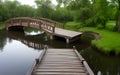 Realistic 3D illustration wooden bridge in nature landscape environment for background Royalty Free Stock Photo