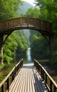 Realistic 3D illustration wooden bridge in nature landscape environment for background Royalty Free Stock Photo